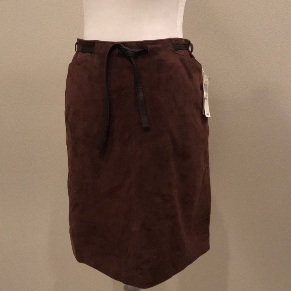 INC Brown suede skirt with leather tie & zip 6P